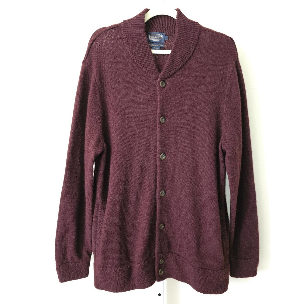 PENDLETON Men's Maroon Shetland Wool Washable Long Sleeve Button Cardigan Sz  L